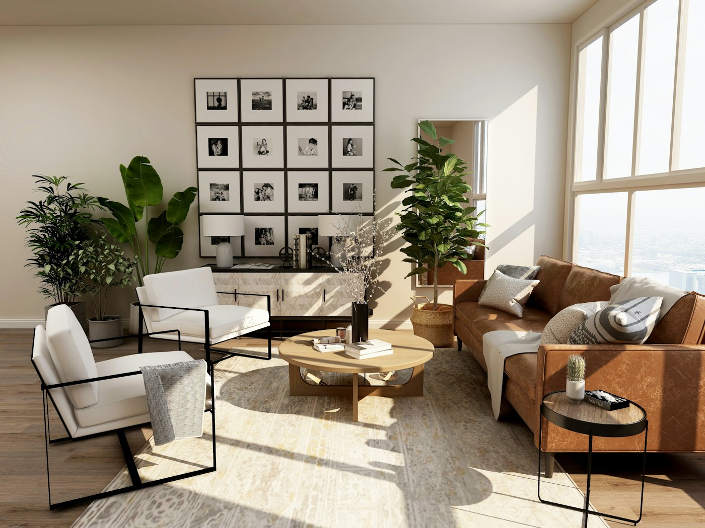 Warm modern living room with clean lines