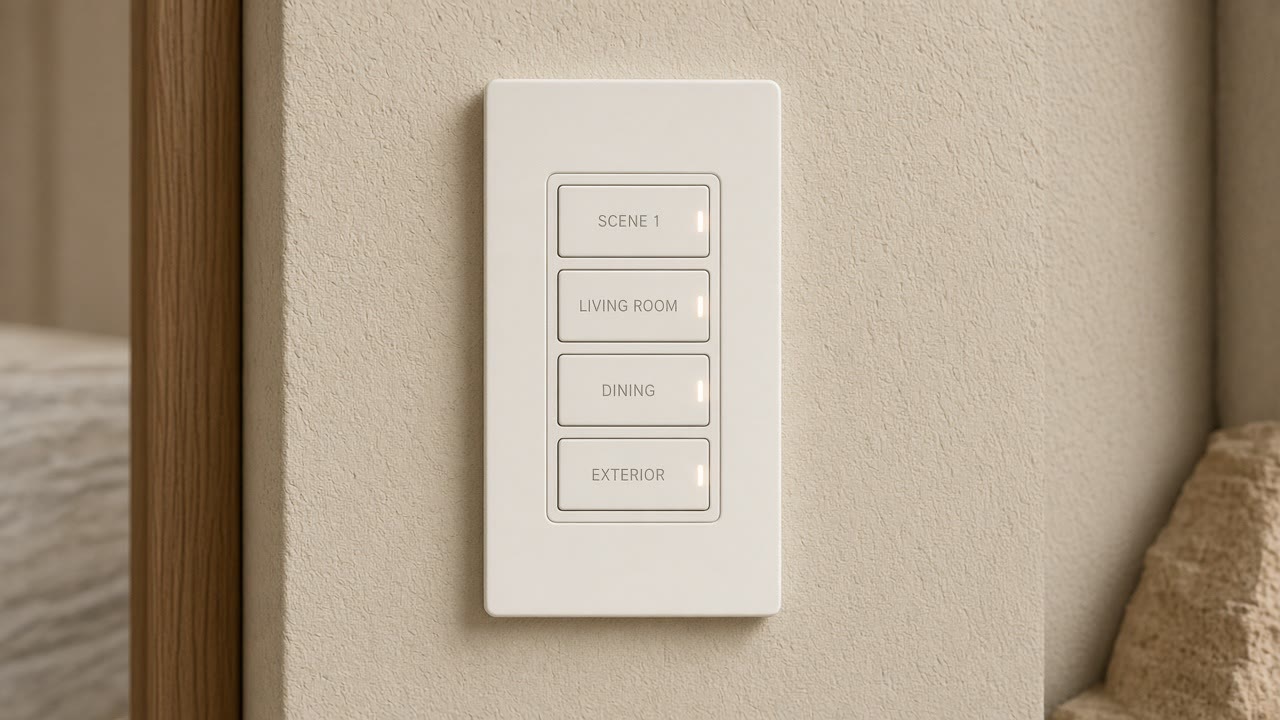 Lutron HomeWorks-style four-button hybrid keypad